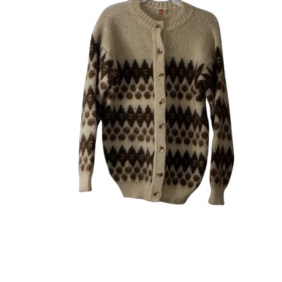 Vintage Knitting Mill Hekla Womens Cardigan Sweater Beige Brown Icelandic Wool M - Picture 1 of 6